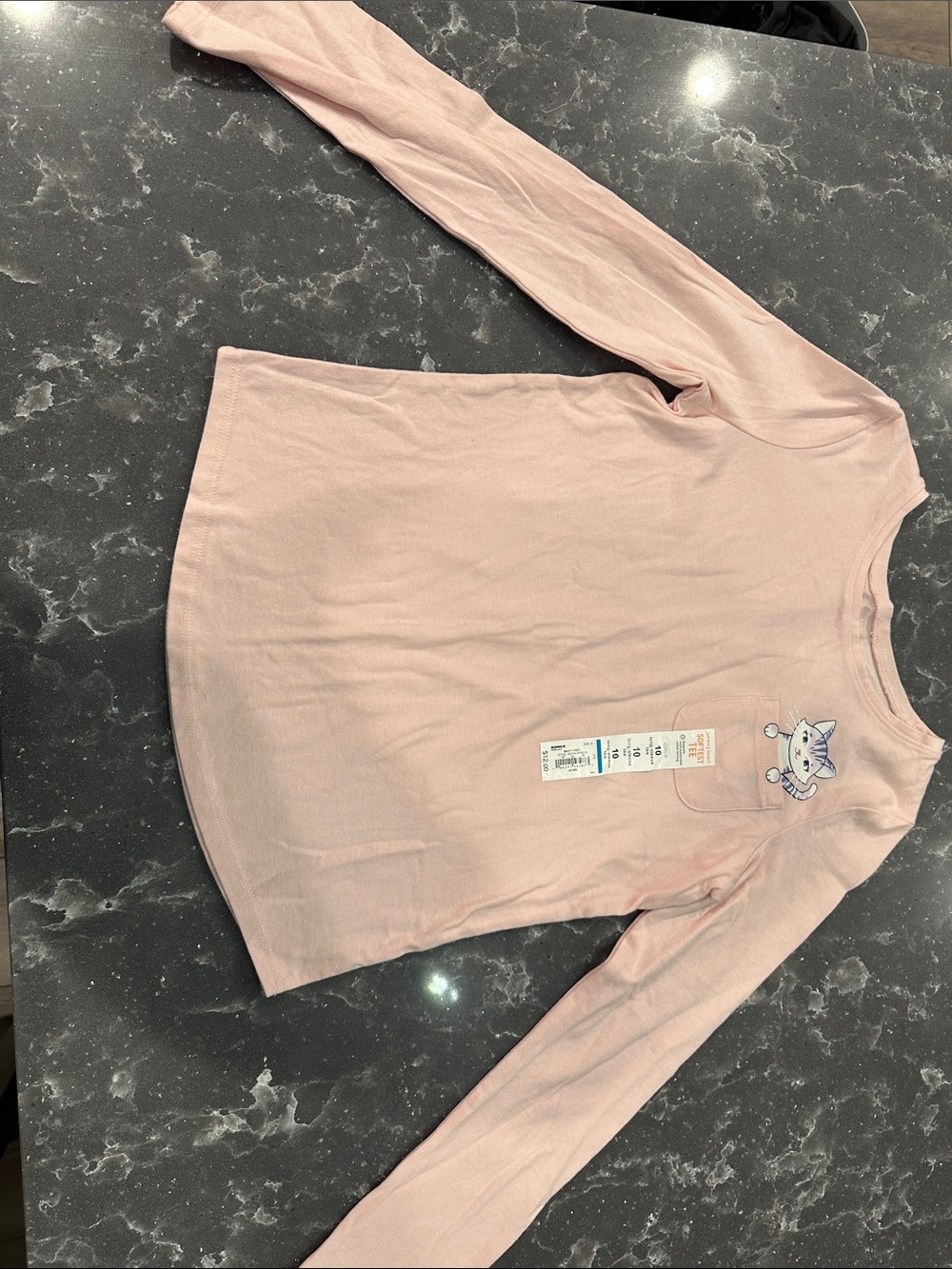 jumping beans Soft Pink Long-Sleeve Tee with Cat Pocket